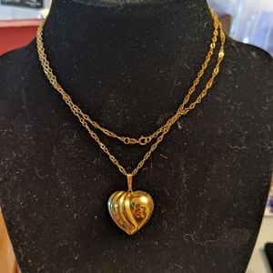Heart Pendant "puffed" 14kt Gold and Necklace